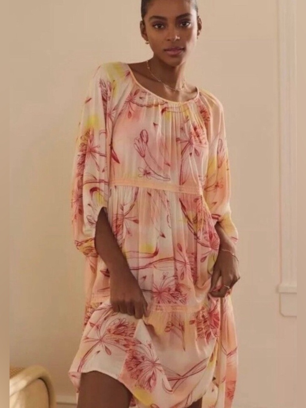 By Anthropologie Tiered Puff Sleeve Dress